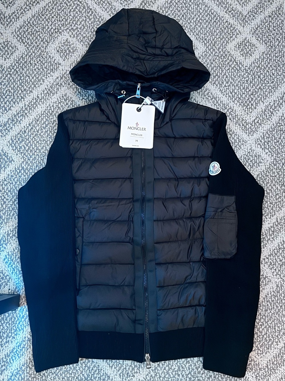 Moncler Men's Black Hooded Quilted Jacket - Medium Size NWT